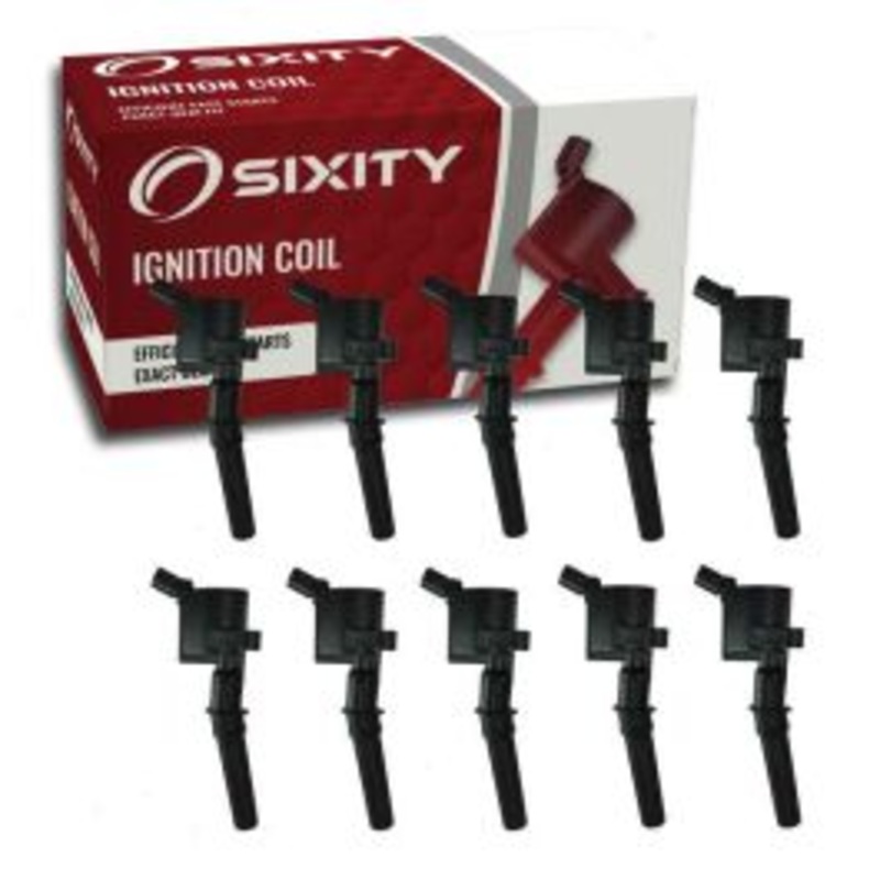 10 pc Sixity Ignition Coils for 1997-1998 Ford E-350 Econoline 6.8L V10 - Curved Boot Coil Pack