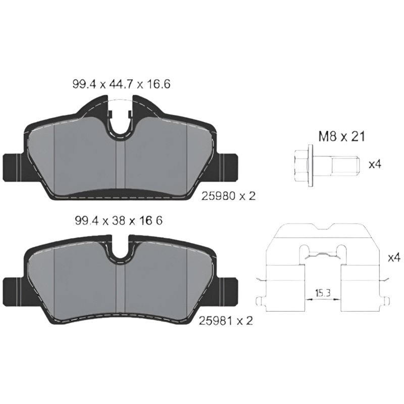 Rear Brake Pad 34216778327 2598001 P06090 Compatible With MINI COOPER F55 & MINI F56 & MINI F57