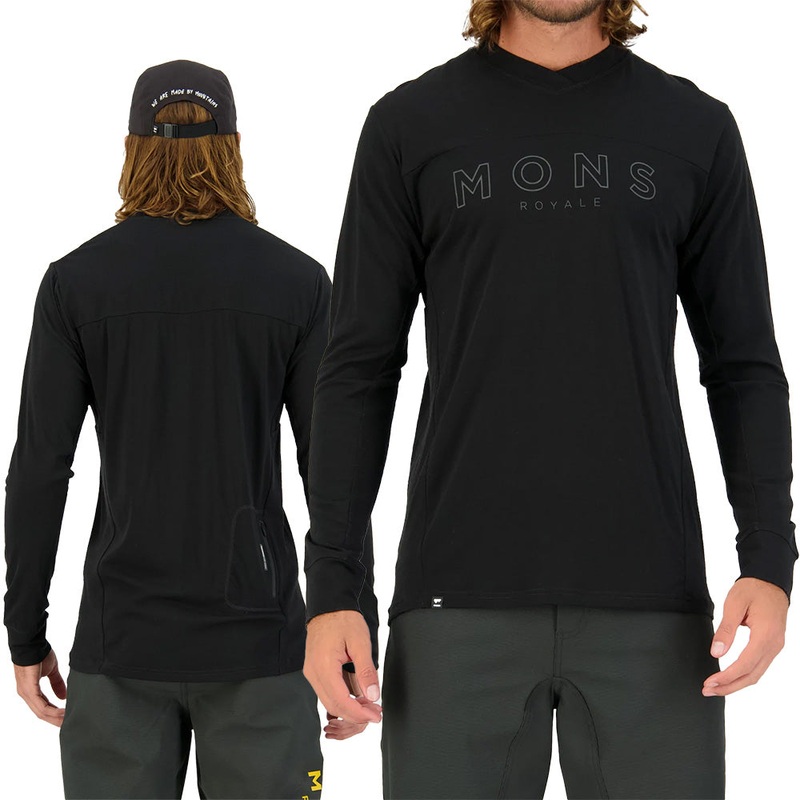 Mons Royale Men's Long Sleeve Redwood Enduro VLS Jersey  - XL - Black - Black