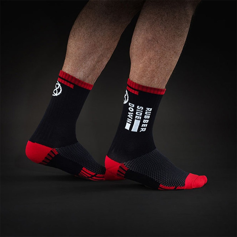 Rubber Side Down Unisex Trail Socks - M - Black - Red